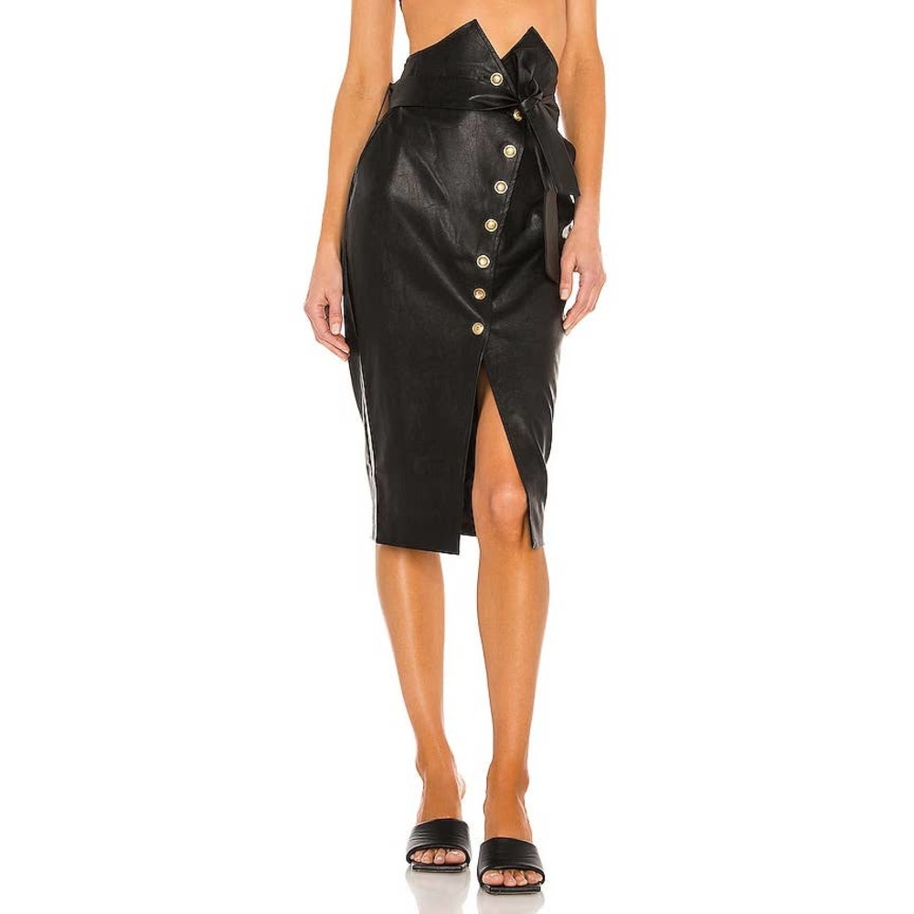 NWT Bardot Wrap Button Pu Skirt Tie Waist Faux Leather Size XS